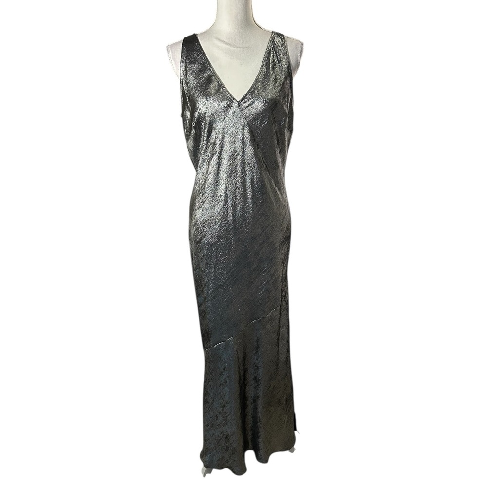 LOFT Shiny Silver Metallic V-Neck Slip Dress 🆕